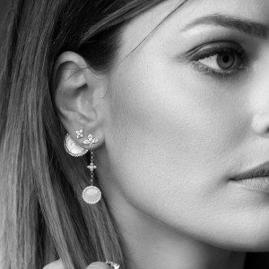 Asymmetric Eternelle Dropping Earrings With Pearl And Mother Of Pearl