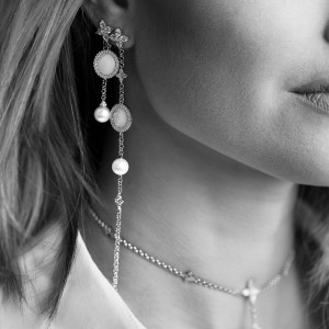 Asymmetric Long Earrings With Pearl And Mother Of Pearl