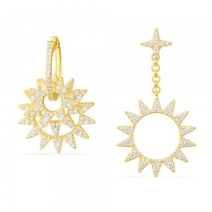 Asymmetric Yellow Silver Earrings With Sun Pendant