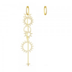Asymmetric Yellow Silver Long Earrings With Sun Pendant
