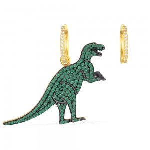Asymmetric Yellow Silver Earring Set With Green Rexy