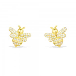 Yellow Silver Bumble Bee Stud Earrings