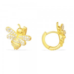Yellow Silver Bumble Bee Hoop Earrings
