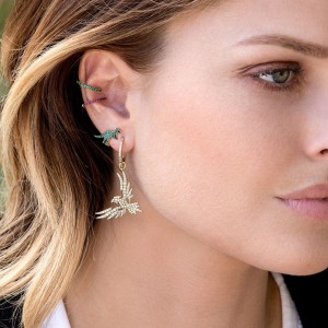 Yellow Silver Green Rexy Stud Earrings