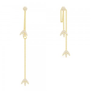 Yellow Silver Laurel Leaves Long Earrings