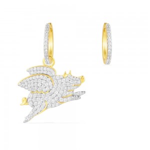 Yellow Silver Flying Pig Earring Set