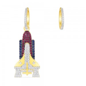Asymmetric Multi-colour Spaceship Earring Set