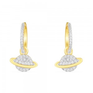 Yellow Silver Planet Earrings In Pair