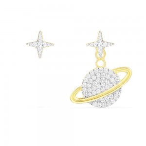 Asymmetric Yellow Silver Planet Earring Set
