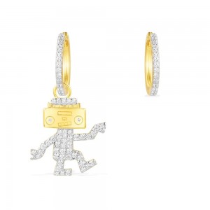 Asymmetric Yellow Silver Dancing Robot Earring Set