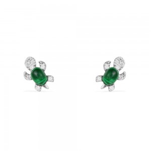 Silver Green Nano Zirconia Sea Turtle Earrings