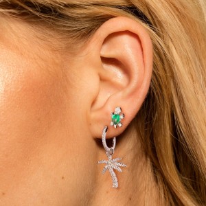 Silver Green Nano Zirconia Sea Turtle Earrings