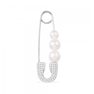 Safty Pin Mono Sliver Earring With Pearl
