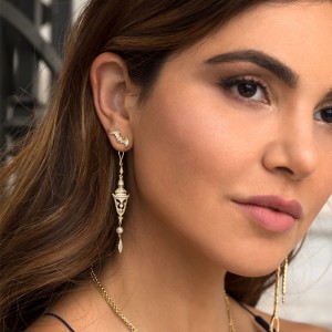 Yellow Silver Mono Bat & Lotus Earring
