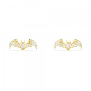 Yellow Silver Flying Bat Stud Earrings