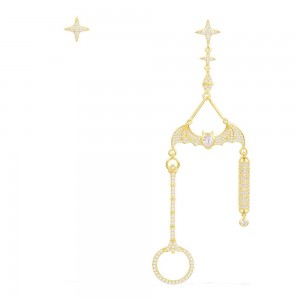 Yellow Silver Flying Bat Asymmetric Earrings