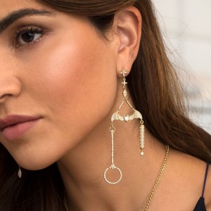 Yellow Silver Flying Bat Asymmetric Earrings