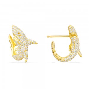 Yellow Silver Shark Stud Earrings