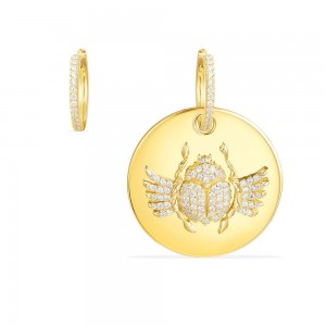 Yellow Silver Asymmetric Scarab  Earring
