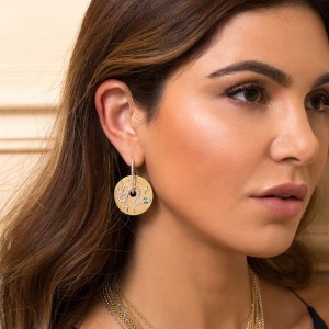 Yellow Silver Asymmetric Uraeus Earrings With Green Nano Zirconia Stone
