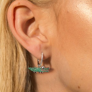 Silver Green Croco Asymmetric Earring