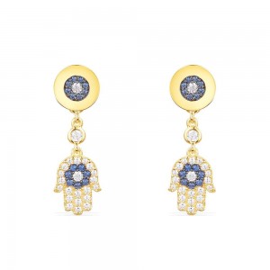 Yellow Silver Lucky Hand Earrings