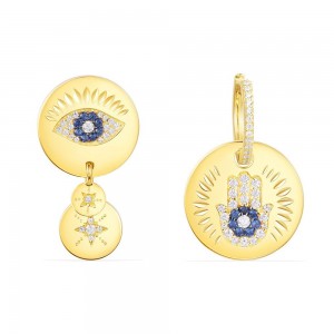 Yellow Silver Asymmetric Lucky Eye Earrings