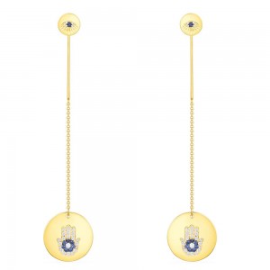 Yellow Silver Lucky Hand Long Earrings