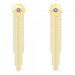 Yellow Silver Lucky Eye With Fringe Earrings