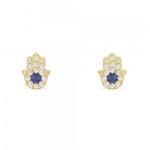 Yellow Silver Lucky Hand Stud Earrings