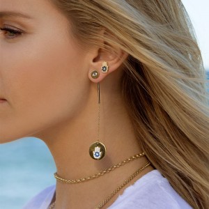 Yellow Silver Lucky Hand Stud Earrings