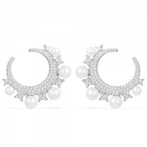 Silver Moon Earrings With Pearls