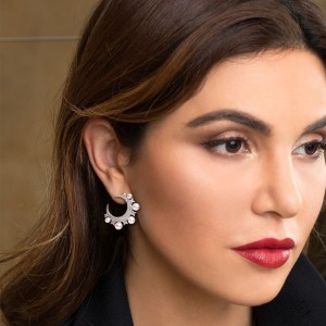 Silver Moon Earrings With Pearls
