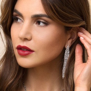 Silver Palme Long Earrings