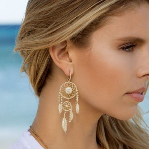 Yellow Silver Mono Statement Dream Catcher Earring