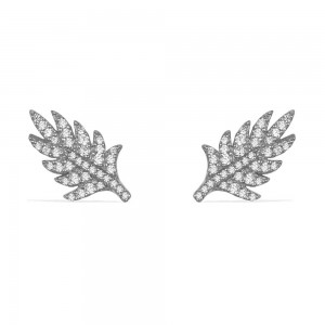 Dark Gray Silver 'feather' Stud Earrings