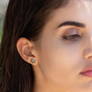 Dark Gray Silver 'feather' Stud Earrings