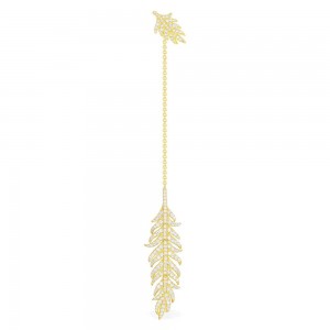 Yellow Silver Mono Feather Long Earring