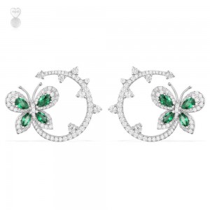 Silver Green Butterfly Earring