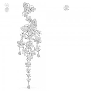 Statement Asymmetric Floral & Butterfly Silver Earrings
