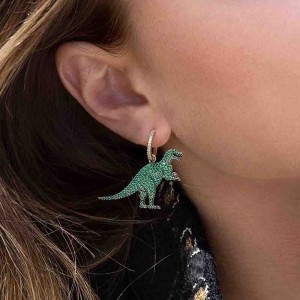 Asymmetric Yellow Silver Small Earring Set With Green Rexy