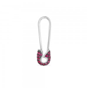 Mono Red Silver 'Safety Pin' Earring