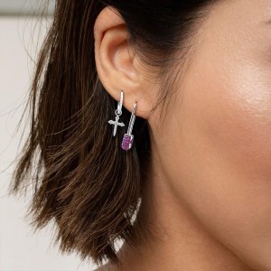 Mono Red Silver 'Safety Pin' Earring