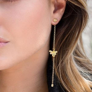 Asymmetric Yellow Silver Bumble Bee Earrings