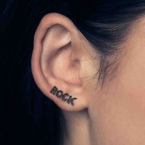 Mono Black Silver Rock Earring