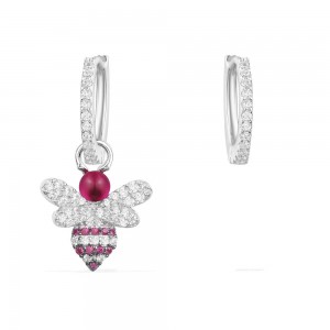 Asymmetric Bumble Bee Stud Earrings With Synthetic Red Stone