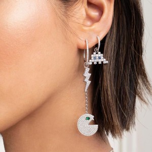 Asymmetric Silver 'space Shooter' Earring