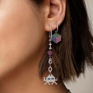 Asymmetric Silver 'magic Cube' Earrings
