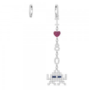 Asymmetric Silver 'space Shooter' Long Earrings