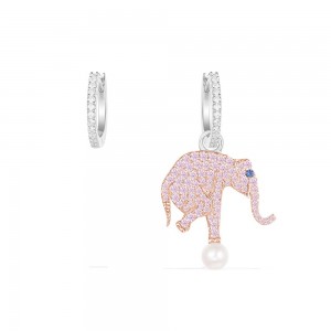 Asymmetric Silver Equilibre Pink Little Elephant Earrings With Pearl